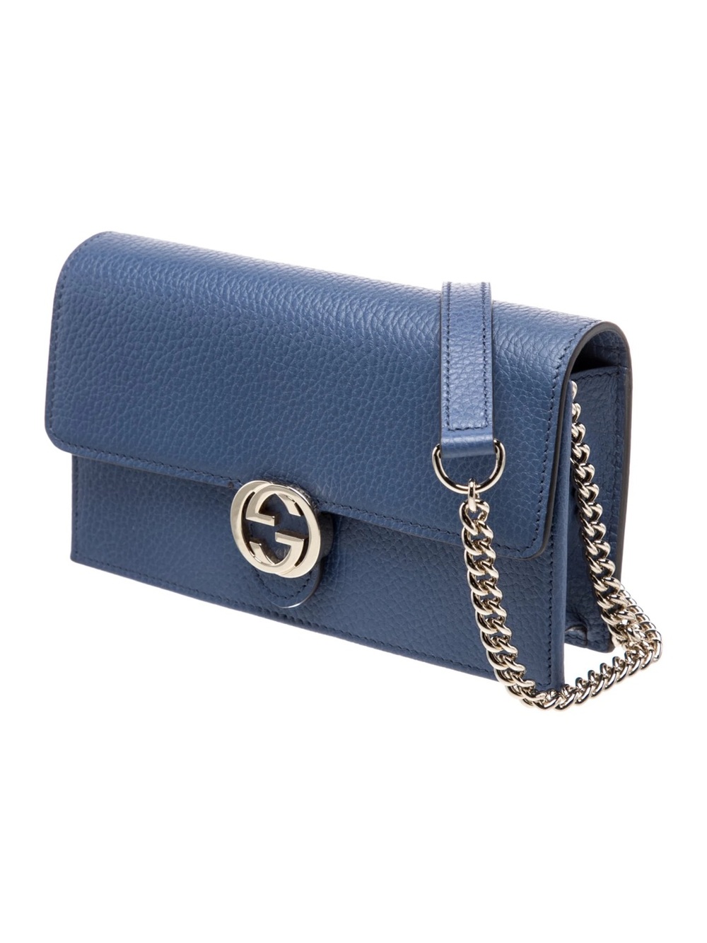 Gucci Navy Blue Pebbled Leather Chain Crossbody (Authentic)